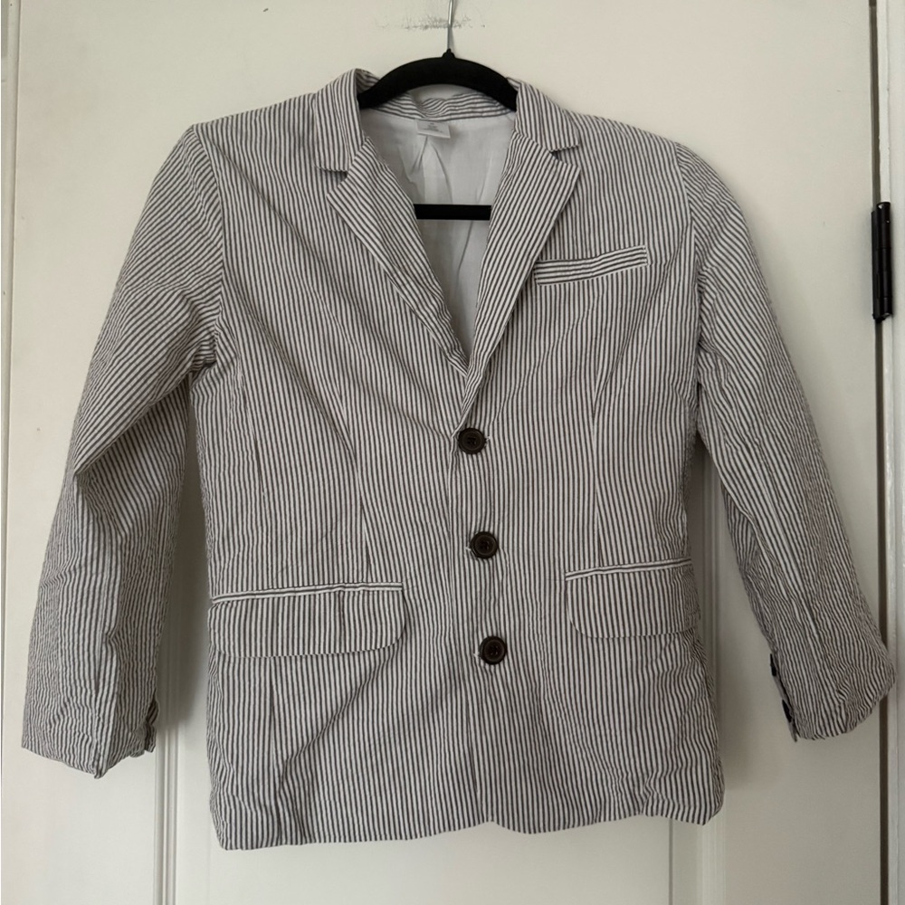 Gymboree Blue and White Striped Seersucker Jacket Boys Medium Wedding Party
